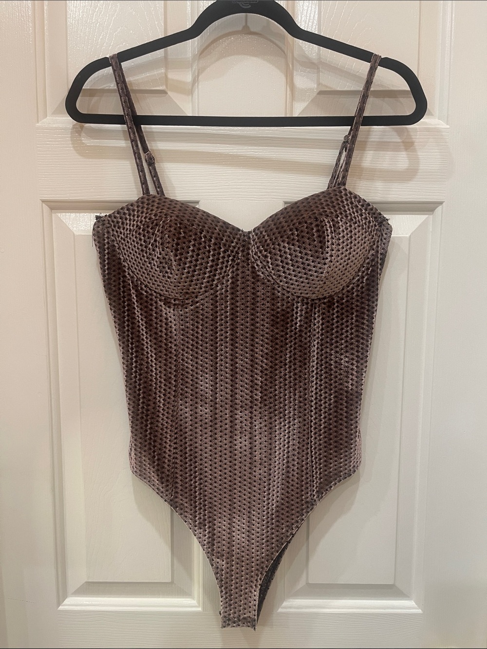 Lulus- Velvet Textured Brown Bustier Bodysuit S: L